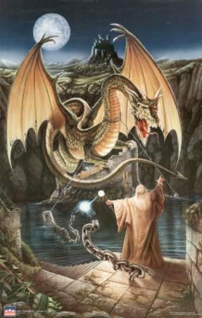 'Wizard - And Flying Dragon, Art Poster Print' Print - | AllPosters.com