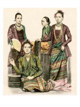 'Women of Burma in Traditional Dress, 1800s' Giclee Print ...