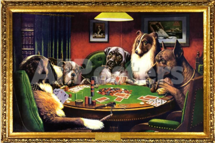 Dogs sitting around the poker table cartoon Dogs sitting around the poker table cartoon