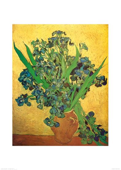 Vase Of Irises Against A Yellow Background C 1890 Poster By