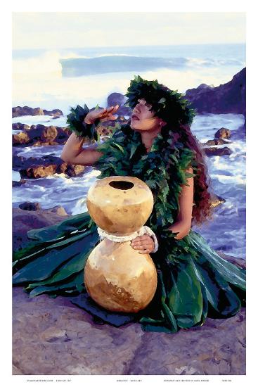 'Grateful, Hula Girl with Ipu Drum, Hawaii' Posters - Ronald Laes