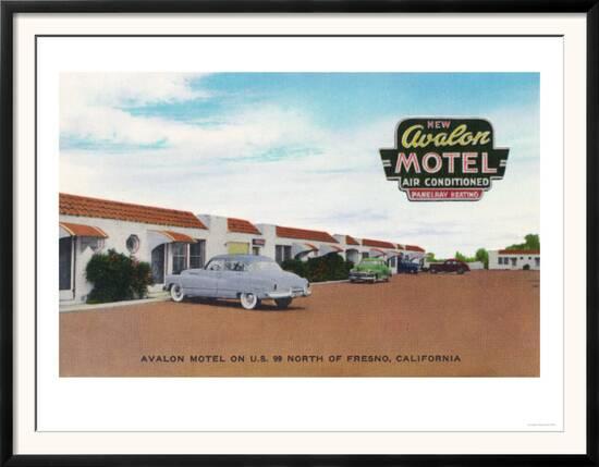 Exterior View of Avalon Motel - Fresno, CA Art by Lantern Press at