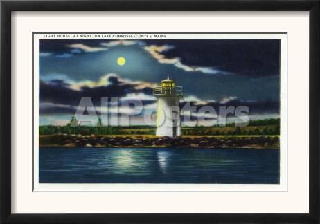 Augusta Maine View Of Lake Cobbosseecontee Lighthouse At Night