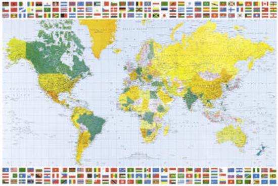 map of the world with flags art poster print prints