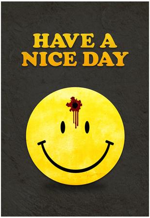 'Have a Nice Day Smiley Face with Bullet Hole Black Art Print Poster ...