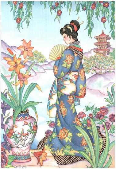 'Asian Lady with Fan Lithograph Poster' Prints | AllPosters.com