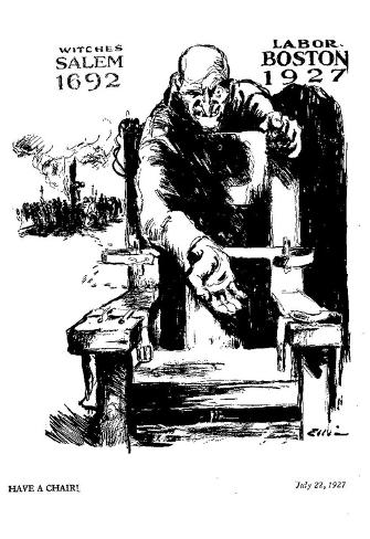 Daily Worker Cartoon Case Of Sacco Vanzetti Salem Witches Boston Labor Poster