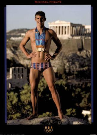 Michael Phelps Athens 2004 Standing with Medals Olympics Official