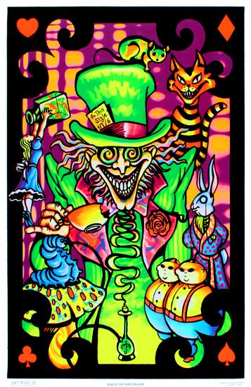 alice in wonderland mad hatter collage flocked blacklight how to print black light posters