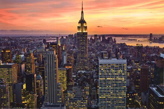 new york city empire state building sunset art poster print
