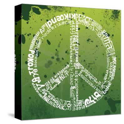 'Peace (Different Languages) on green' Stretched Canvas Print