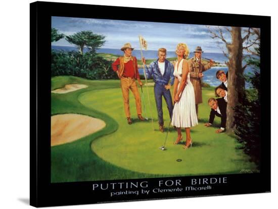 putting for birdie stretched canvas print by clement micarelli at