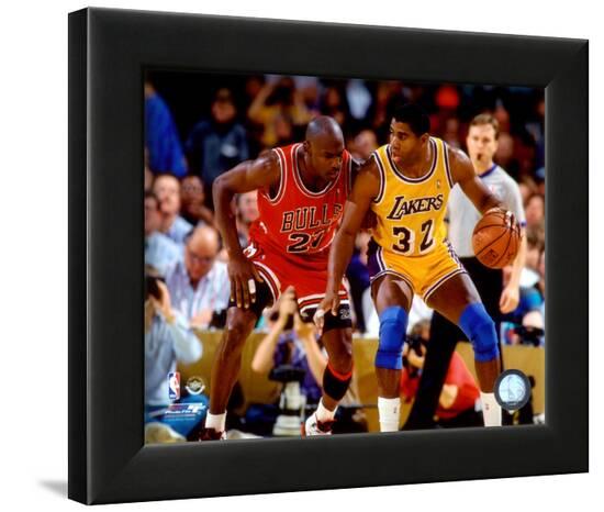 'Michael Jordan & Magic Johnson 1990 Action' Framed ...