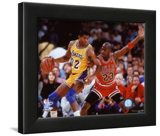 Michael Jordan & Magic Johnson 1990 Action Framed Photographic Print at 0