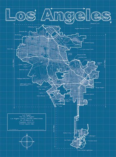 'Los Angeles Artistic Blueprint Map' Print - Christopher Estes