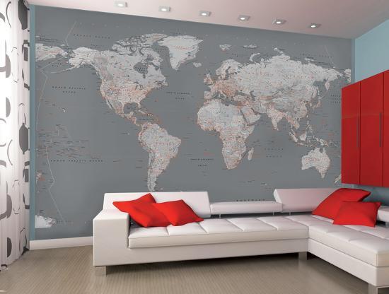 Contemporary Grey World Map Wallpaper Mural At Contemporary Grey World Map Wallpaper Mural