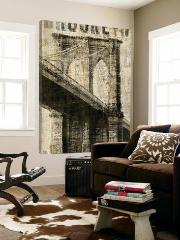 Giclee Canvas Wall Art /'Vintage NY Brooklyn Bridge/' by Michael Mullan