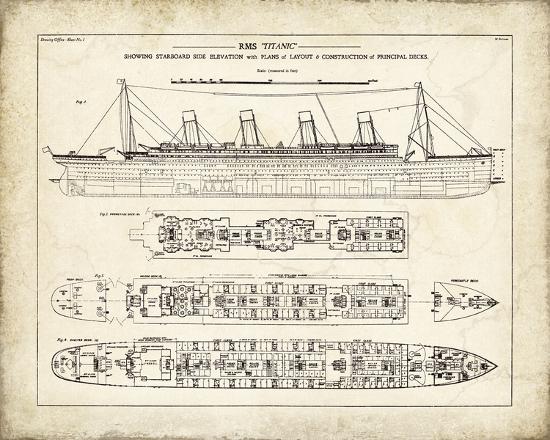 'Titanic Blueprint Vintage I' Giclee Print - The Vintage Collection ...