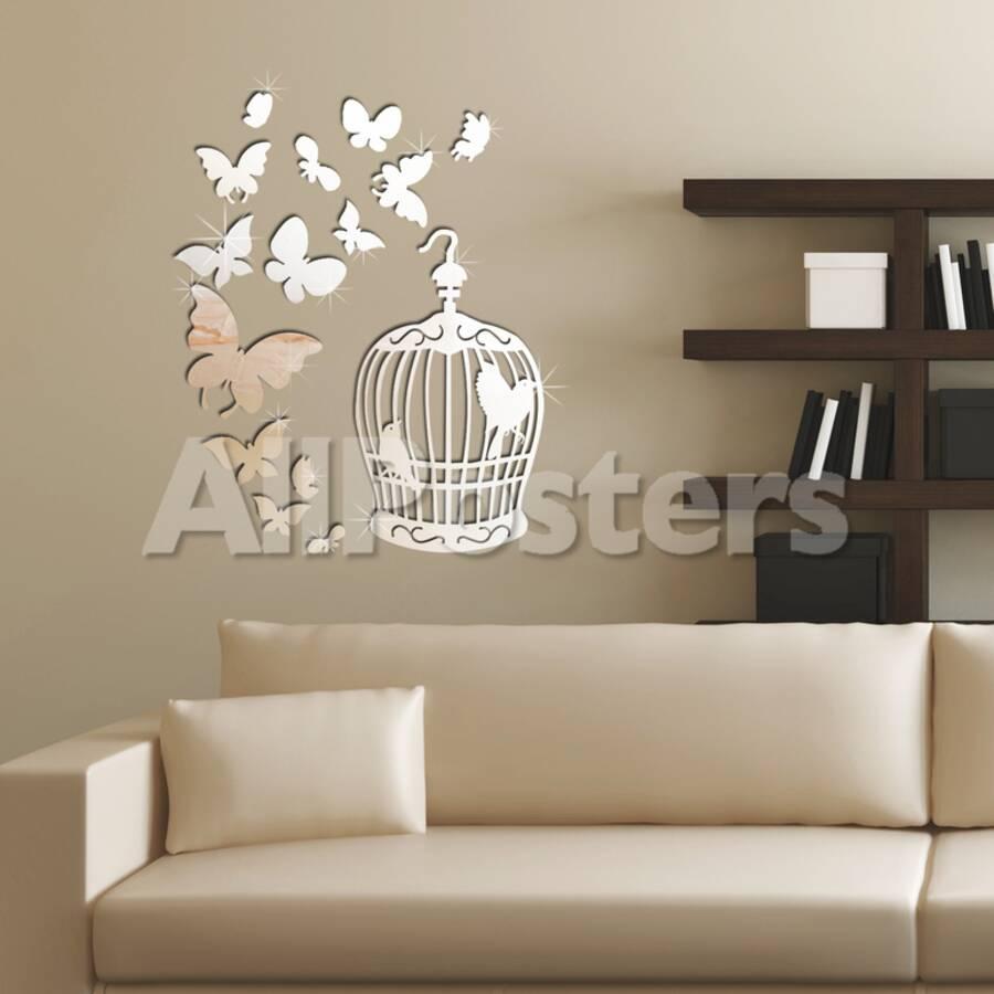 Mirror Erflies And Birdcage Wall Art