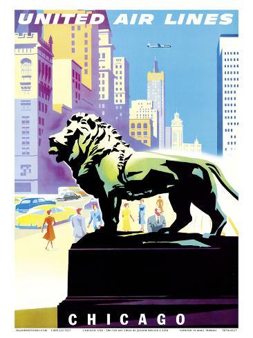 Chicago Illinois Lion American Vintage Travel 16X20 Poster Repro FREE S//H in USA