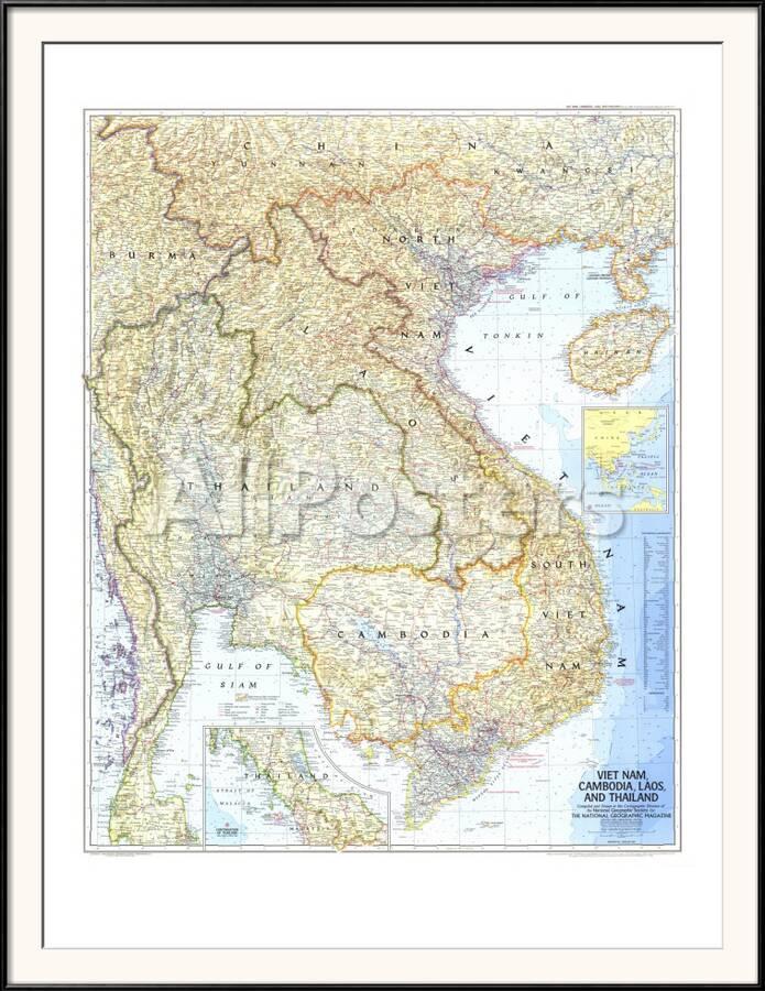 1967 Vietnam Cambodia Laos And Thailand Map Prints By National