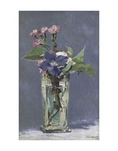 'Carnations and Clematis in a Crystal Vase' Art Edouard