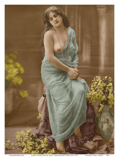 Classic Vintage French Nude Hand Colored Tinted Art Classic Vintage French Nude Hand Colored Tinted Art