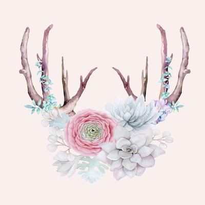 'Antlers and Flower' Giclee Print - Grab My Art | AllPosters.com