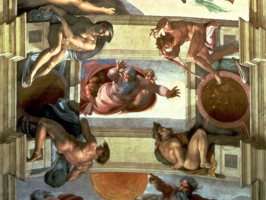 Sistine Chapel Ceiling God Separating The Land From The Sea With Four Ignudi 1510