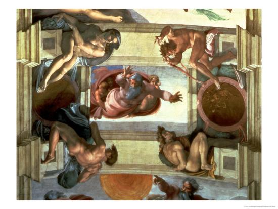 Sistine Chapel Ceiling God Separating The Land From The Sea With Four Ignudi 1510