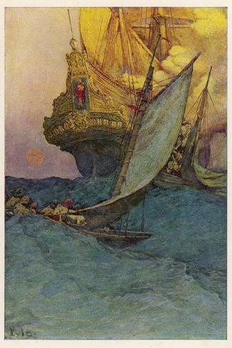 Howard Pyle An Attack On A Galleon Giclee Canvas Print Paintings Poster
