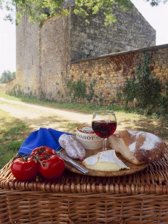 Picnic Lunch of Bread Cheese Tomatoes and Red Wine on a Picnic Lunch of Bread Cheese Tomatoes and Red Wine on a