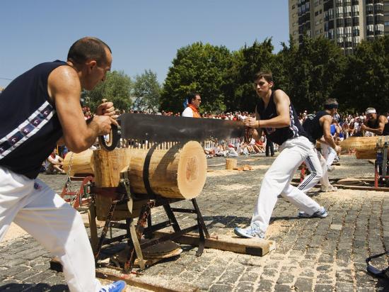  Log  Cutting  Strong Man Competition  During San Fermin 