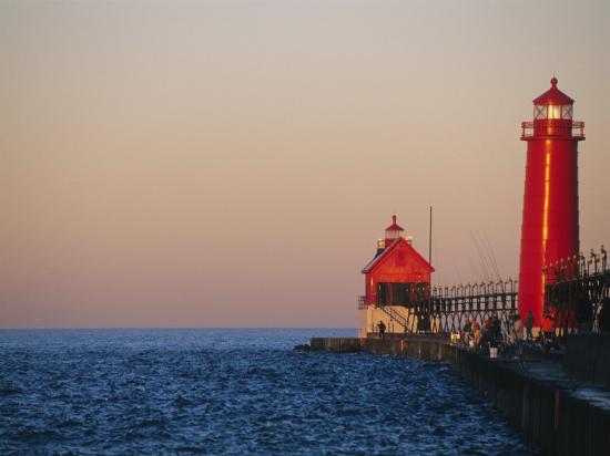 'Grand Haven Lighthouse on Lake Michigan, Grand Haven, Michigan, USA