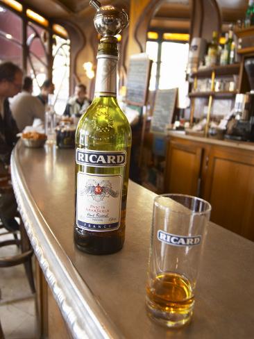 Bottle Of Ricard 45 Pastis And Glass On Zinc Bar Paris France
