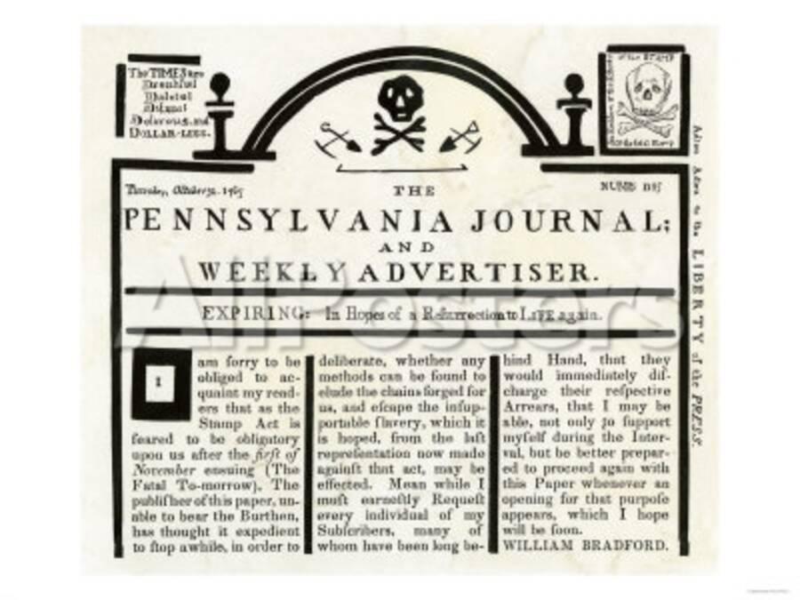 Pennsylvania Journal And Weekly Advertiser Protesting The Stamp Act C 1765 Giclee Print Allposters Com