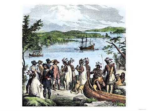 'Henry Hudson Meeting with Native Americans Along the Hudson River, c