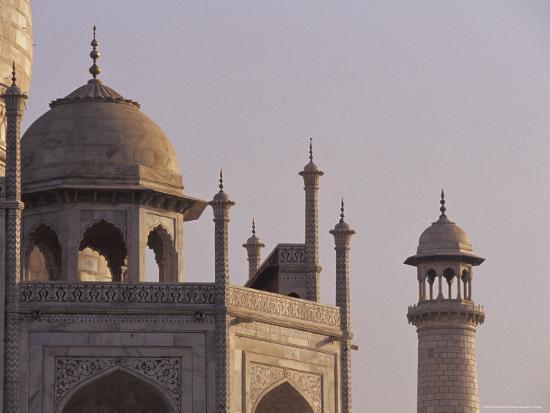 The Taj Mahal Marble Domes With Pietra Dura Inlay And Minaret At Dawn Agra India
