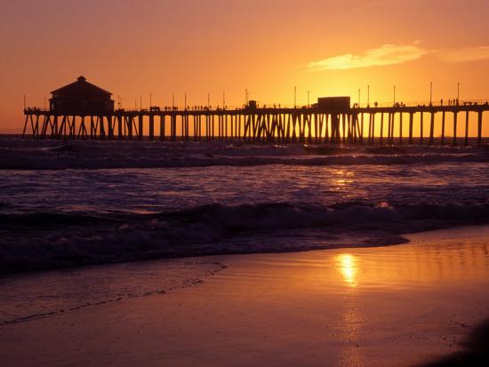 Ocean Pier At Sunset Huntington Beach Ca Photographic Print By Ocean Pier At Sunset Huntington Beach