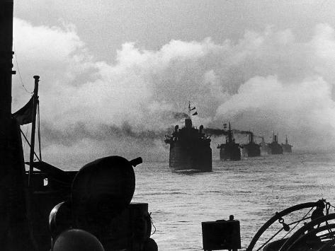 A Ww2 Convoy Of Steam Supply Ships Sailing Along The English Coast 1942