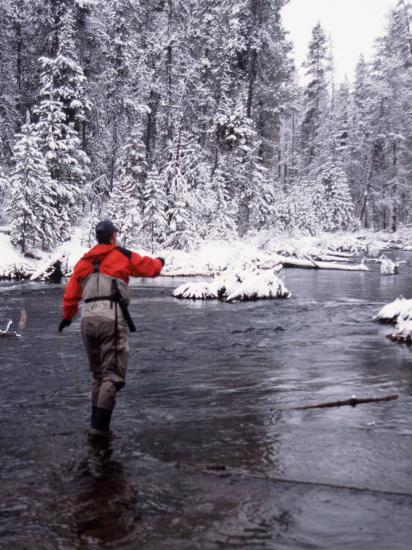 'Man Fly Fishing in Fall River, Oregon, USA' Photographic Print