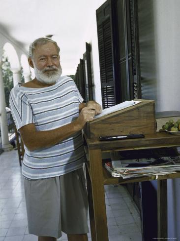 Ernest Hemingway At The Standing Desk On The Balcony Of Bill