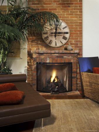 Fireplace with Large Clock Photographic Print at AllPosters.com