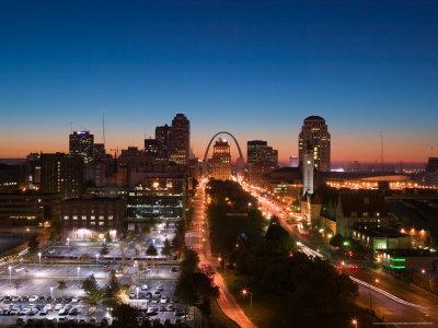 Downtown and Gateway Arch at Dawn, St. Louis, Missouri, USA Photographic Print by Walter Bibikow ...