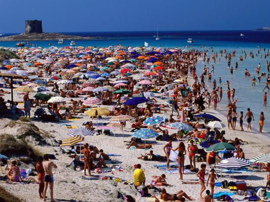 Crowds In Spiaggia Di Pelosa Stintino Sardinia Italy