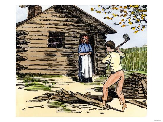 Young Abe Lincoln Cutting Wood For His Mother At Their Indiana Log