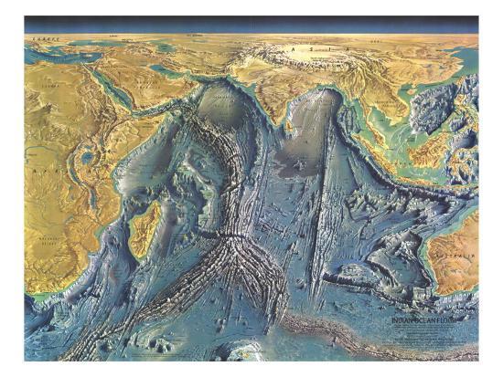 1967 Indian Ocean Floor Map Prints by
