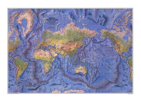 1981 World Ocean Floor Map Print by