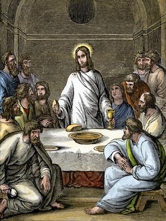 'Jesus Breaking Bread at the Last Supper with the Apostles' Giclee ...