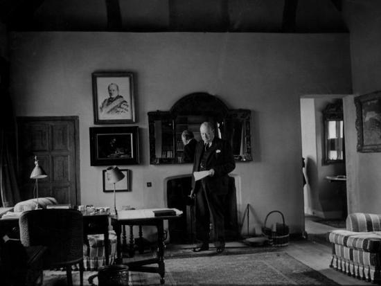 Winston Churchill Standing In His Study At His Home Chartwell
